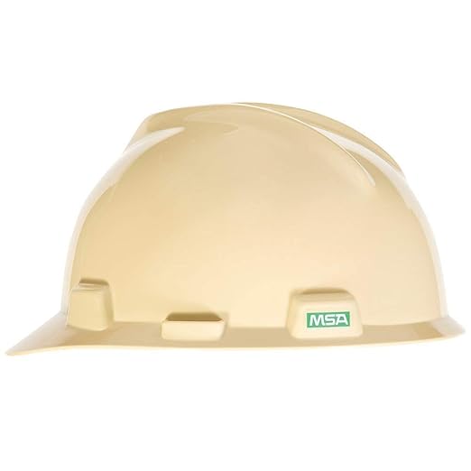 MSA 478237 V-Gard Cap Style Safety Hard Hat With Staz-on Pinlock Suspension | Polyethylene Shell, Superior Impact Protection, Self Adjusting Crown Straps - Standard Size in Light Buff