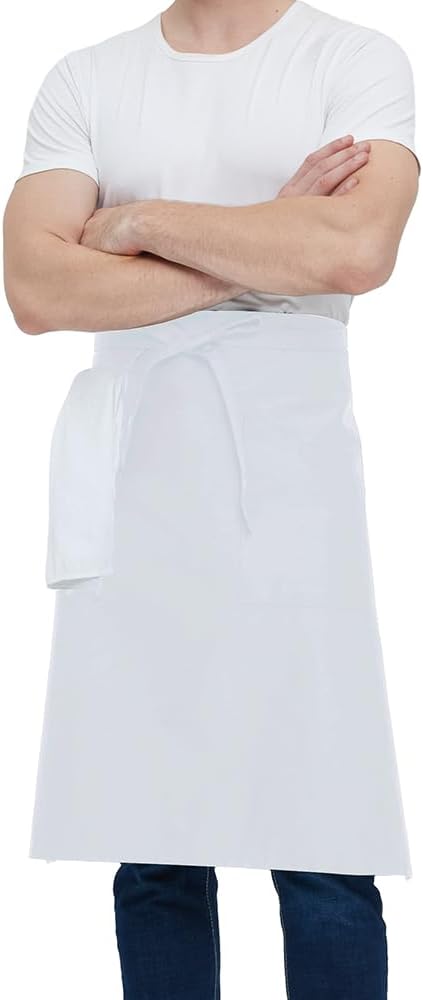 PINDUNCHEF Unisex Big Pocket Bbq Bistro Waiter Cooking Terylene Cotton Apron Stain Resistant Waist Apron