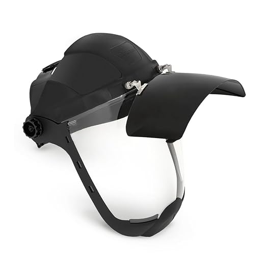 Sellstrom DP4 Face Shield - Lightweight Mask with High Impact Crown & Ratchet Headgear for Work, Grinding, Plasma/Flame Cutting - ANSI Z87.1 - Clear Anti Fog Polycarbonate Window - UV/IR Flip Up Visor