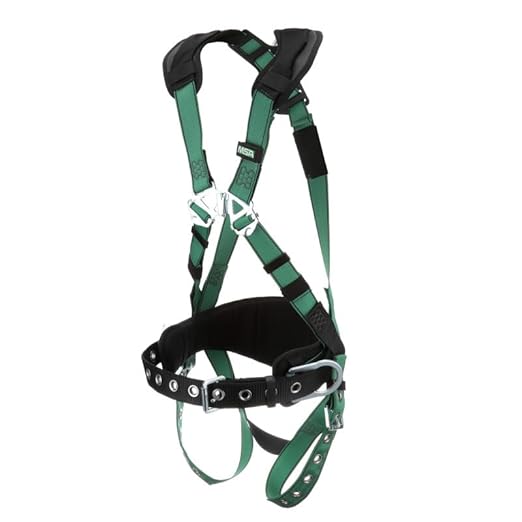 MSA 10197364 V-Form Construction Harness - Standard (Medium), D-Ring Configuration: Back/Hip, Tongue Buckle Leg Straps, With Shoulder Padding, Full Body Harness