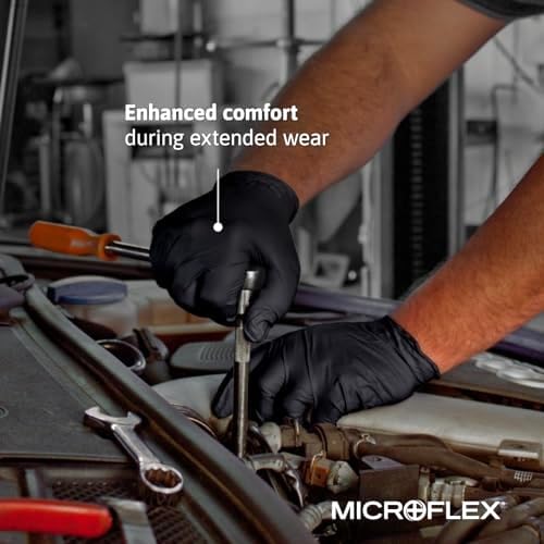 Ansell MICROFLEX Midknight Touch 93-732 Disposable Nitrile Exam Gloves for Auto, Tattoo, Dentistry, Catering, 4.3 mil - Medium, Black (Case of 1000)