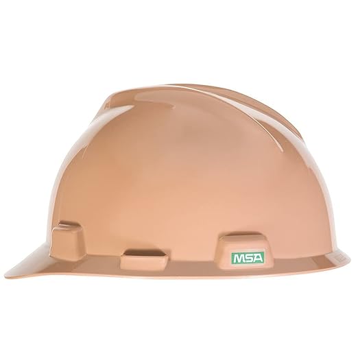 MSA 461180 V-Gard Cap Style Safety Hard Hat With Staz-on Pinlock Suspension | Polyethylene Shell, Superior Impact Protection, Self Adjusting Crown Straps - Standard Size in Tan