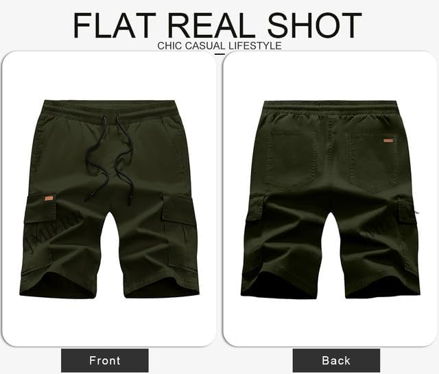 JMIERR Mens Casual Twill Cargo Shorts Cotton Drawstring Classic Cargo Stretch Short with 6 Pockets