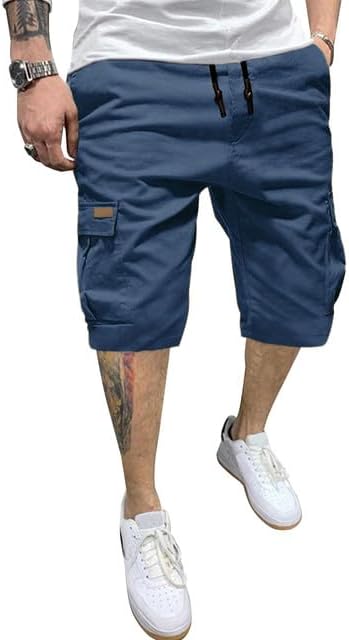 JMIERR Mens Casual Twill Cargo Shorts Cotton Drawstring Classic Cargo Stretch Short with 6 Pockets