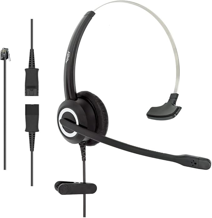 Phone Headset HD Voice Compatible Aastra Allworx AltiGen Digium IPitomy Toshiba Telephones, RJ9 & 3.5 mm Adapter Microphone Noise Cancelling