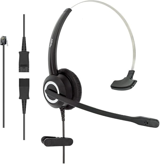 Phone Headset HD Voice Compatible Aastra Allworx AltiGen Digium IPitomy Toshiba Telephones, RJ9 & 3.5 mm Adapter Microphone Noise Cancelling