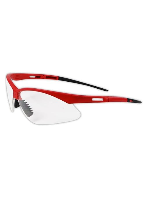 MAGID Wraparound Safety Glasses | Hard Coated Lightweight Sporty Designed Safety Glasses with a Soft TPR Nose Pad and Temple Tips (6 Pair), Red Frame | Clear Lens