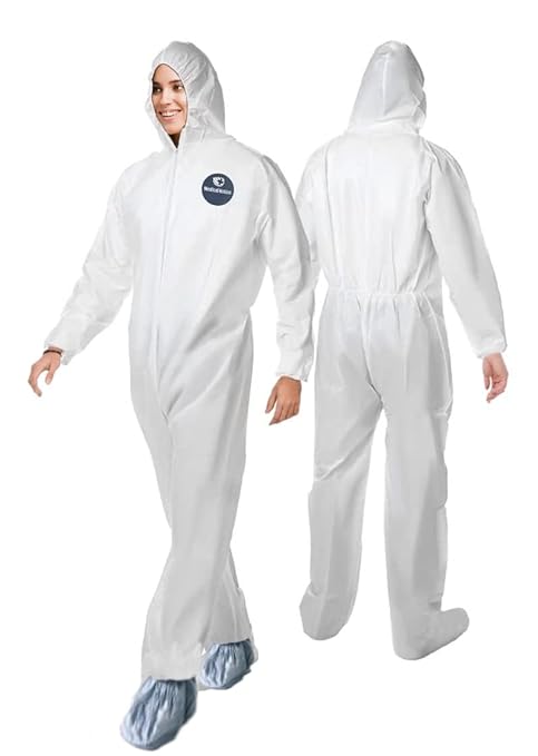 Hazmat Suits Disposable | 25 Pack | Protective Coveralls with Attached Hood and Boots | Heavy Duty Full Body Painters Suit for Adults - Breathable & Water Resistant | 5X-Large