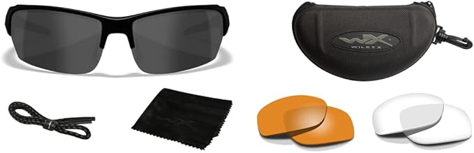 Wiley X WX Valor Tactical Sunglasses, Safety Glasses Shatterproof UV Eye Protection for Combat Shooting Matte Black Frames, Grey, Clear, and Light Rust Tinted Lenses, Ballistic Rated