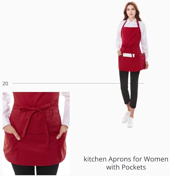 Short Cotton Aprons for Women with 3 Pockets, Chef Apron for Unisex,Waitress Apron for Kitchen Cooking Restaurant BBQ