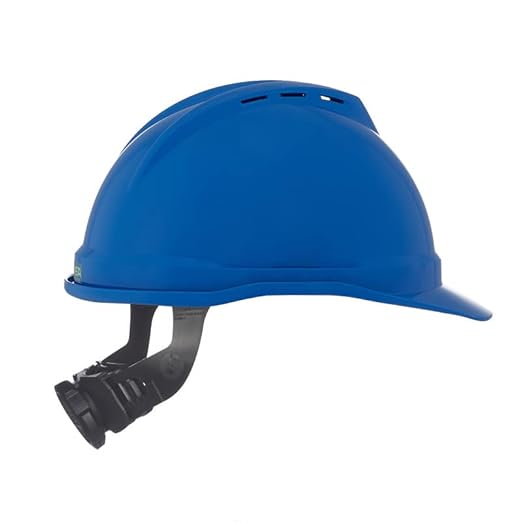 MSA 10034019 V-Gard 500 Cap Style Safety Hard Hat With Fas-Trac III Ratchet Suspension | Polyethylene Shell, Superior Impact Protection, Self Adjusting Crown Straps - Standard Size in Blue