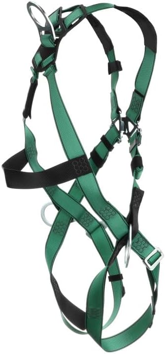 MSA 10197200 V-Form Full Body Safety Harness - Size: Standard (Medium), D-Ring Configuration: Back/Hip, Qwik Fit Leg Straps, Color: Green, Full Body Harness, Durable