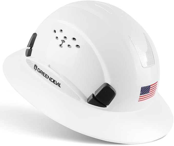 Full Brim Hard Hat Vented Construction Safety Helmet OSHA Approved Cascos De Construccion Work Hardhats with Cooling Towel for Men&Women 6 Point Adjustable Ratchet Suspension