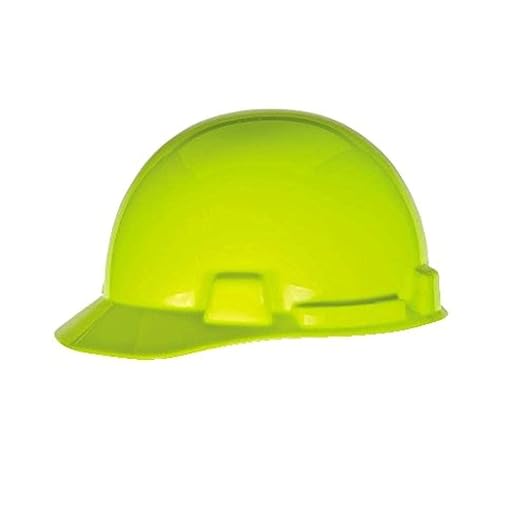 MSA 10074084 SmoothDome Cap Style Safety Hard Hat with Fas-Trac III Ratchet Suspension | Polyethylene Shell, Superior Impact Protection, Self Adjusting Crown Straps - Standard Size in Hi-Viz Yellow/G