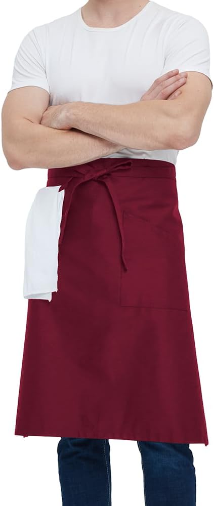 PINDUNCHEF Unisex Big Pocket Bbq Bistro Waiter Cooking Terylene Cotton Apron Stain Resistant Waist Apron