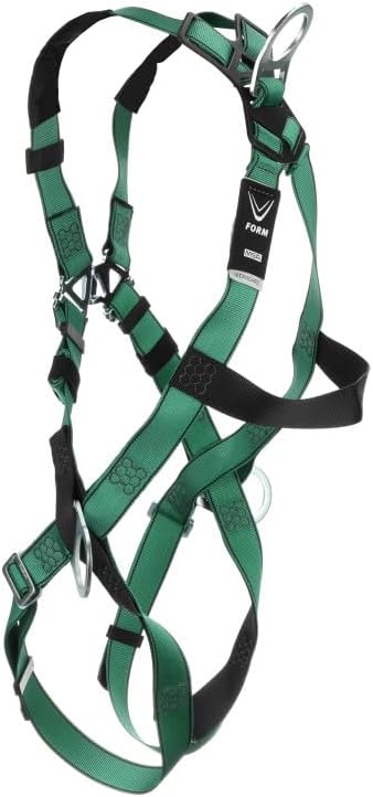MSA 10197200 V-Form Full Body Safety Harness - Size: Standard (Medium), D-Ring Configuration: Back/Hip, Qwik Fit Leg Straps, Color: Green, Full Body Harness, Durable