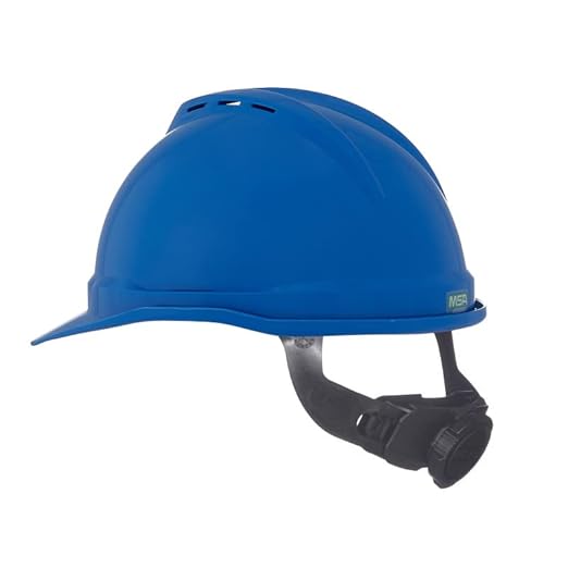 MSA 10034019 V-Gard 500 Cap Style Safety Hard Hat With Fas-Trac III Ratchet Suspension | Polyethylene Shell, Superior Impact Protection, Self Adjusting Crown Straps - Standard Size in Blue