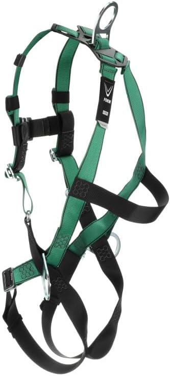 MSA 10197436 V-Form Full Body Safety Harness - Size: Standard (Medium), D-Ring Configuration: Back/Chest/Hip, Qwik Fit Leg Straps, Color: Green, Full Body Harness, Durable
