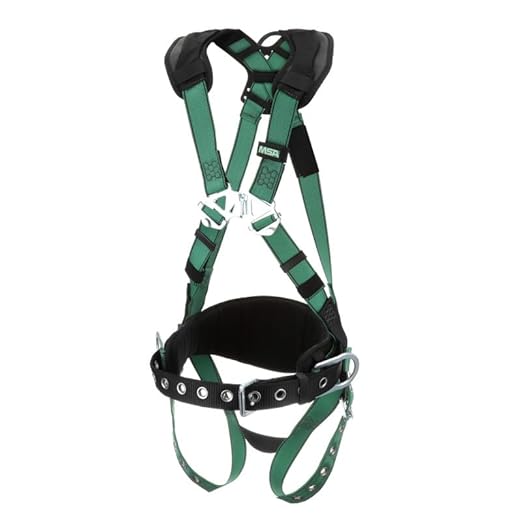 MSA 10197365 V-Form Construction Harness - Extra Large, D-Ring Configuration: Back/Hip, Tongue Buckle Leg Straps, With Shoulder Padding, Full Body Harness