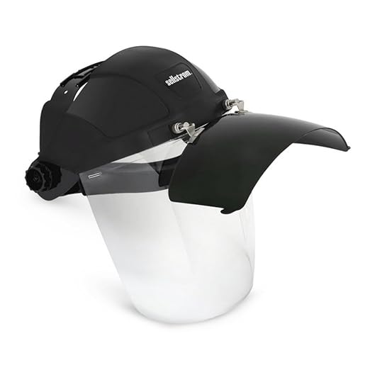 Sellstrom DP4 Face Shield - Lightweight Mask with High Impact Crown & Ratchet Headgear for Work, Grinding, Plasma/Flame Cutting - ANSI Z87.1 - Clear Anti Fog Polycarbonate Window - UV/IR Flip Up Visor