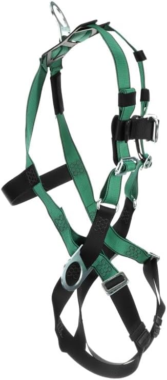 MSA 10197436 V-Form Full Body Safety Harness - Size: Standard (Medium), D-Ring Configuration: Back/Chest/Hip, Qwik Fit Leg Straps, Color: Green, Full Body Harness, Durable