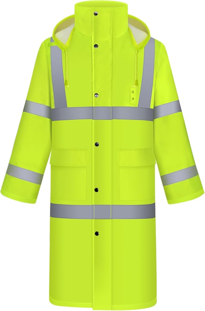 TCCFCCT Rain Gear Waterproof Hi Vis Jacket With Hood for Men, Heavy Duty Rain Suits, Long Safety Rain Coats for Women, Hiking Camping Outdoor Activities, XXL Yellow