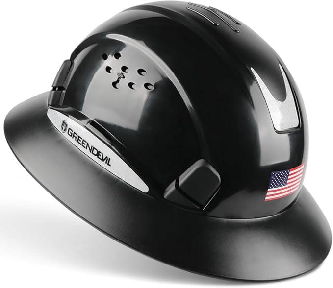 Full Brim Hard Hat Vented Construction Safety Helmet OSHA Approved Cascos De Construccion Work Hardhats with Cooling Towel for Men&Women 6 Point Adjustable Ratchet Suspension