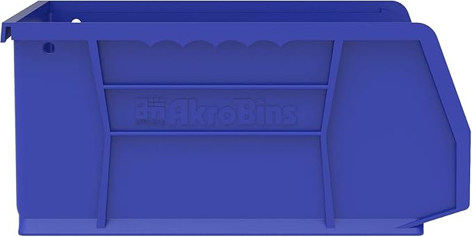 Akro-Mils 30235 AkroBins Plastic Storage Bins, Space-Saving Stackable Bins for Garage, Pantry, Craft Organization, 11-" x 11-" x 5-", Blue, 6-Pack