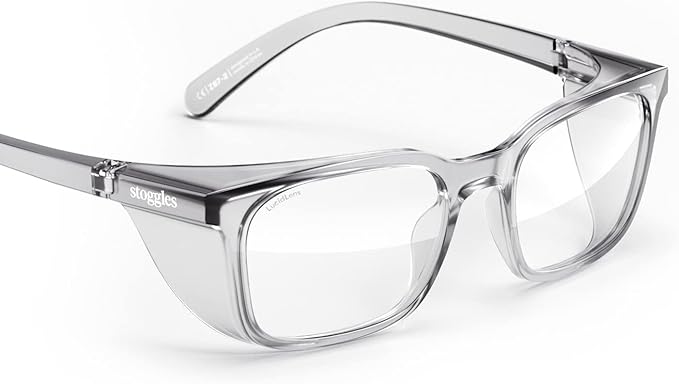 Stoggles Rectangle Z87.1 Certified Safety Glasses, Blue-Light, UV Blocking Lens, Top & Side Shield, Anti-Fog, Stylish Eyewear