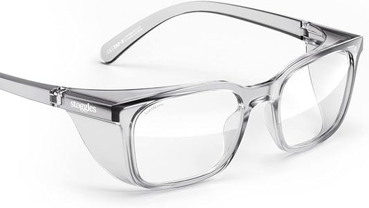 Stoggles Rectangle Z87.1 Certified Safety Glasses, Blue-Light, UV Blocking Lens, Top & Side Shield, Anti-Fog, Stylish Eyewear