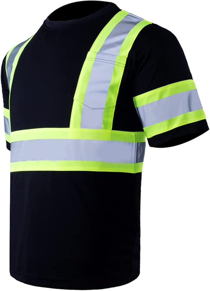 VENDACE Men's High Vis Class 2 Safety T Shirt ANSI Reflective Work Short Sleeve Shirt with Black Bottom(Black,3XL)