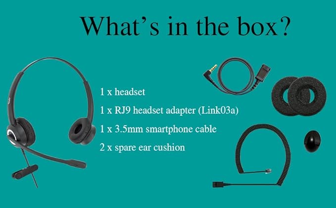 RJ9 Office Headset HD Voice for MITEL Nortel Meridian Polycom NEC ShoreTel Xblue Phones, Plus 3.5mm Adapter (Binaural)