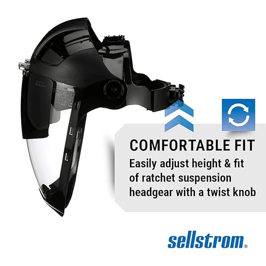 Sellstrom DP4 Face Shield - Lightweight Mask with High Impact Crown & Ratchet Headgear for Work, Grinding, Plasma/Flame Cutting - ANSI Z87.1 - Clear Anti Fog Polycarbonate Window - UV/IR Flip Up Visor