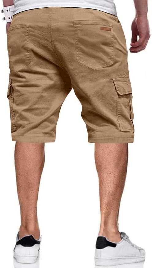JMIERR Mens Casual Twill Cargo Shorts Cotton Drawstring Classic Cargo Stretch Short with 6 Pockets