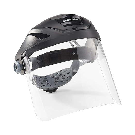 Jackson Safety Lightweight F4XP Premium Face Shield - Mask & Crown with 370 Speed Dial Ratcheting Headgear, ANSI Z87.1, for Work, Grinding, Cutting, Universal Pin Pattern - Uncoated - Clear Tint