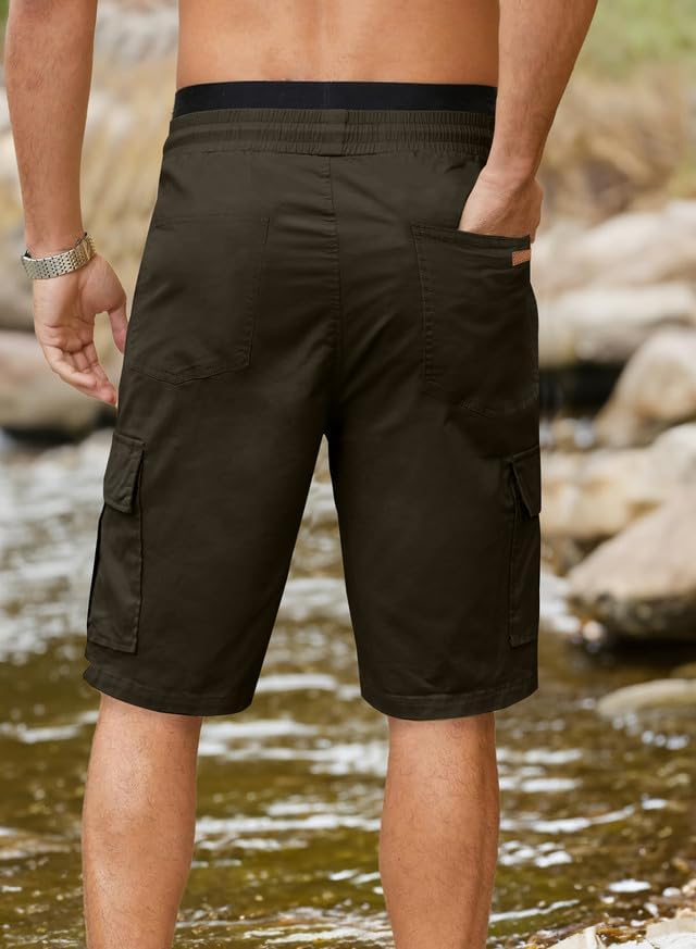 JMIERR Mens Casual Twill Cargo Shorts Cotton Drawstring Classic Cargo Stretch Short with 6 Pockets
