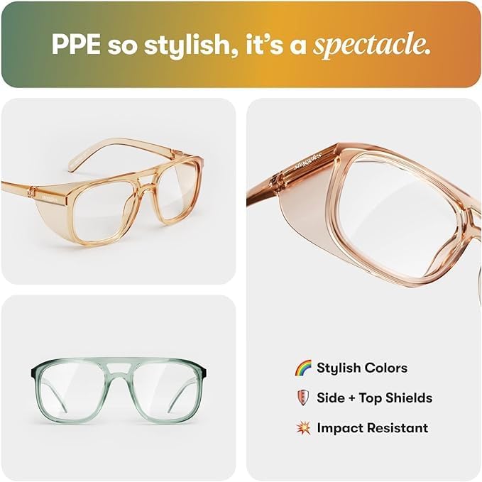 Stoggles Aviator Z87.1 Certified Safety Glasses, Blue-Light, UV Blocking Lens, Top & Side Shield, Anti-Fog, Stylish Eyewear