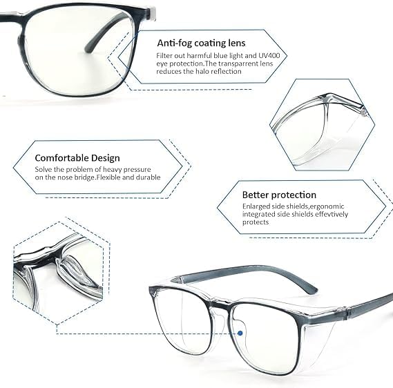 Outray 2 Pairs Anti Fog Safety Goggles Protective Glasses Blue Light Blocking Eyeglasses for Men Women