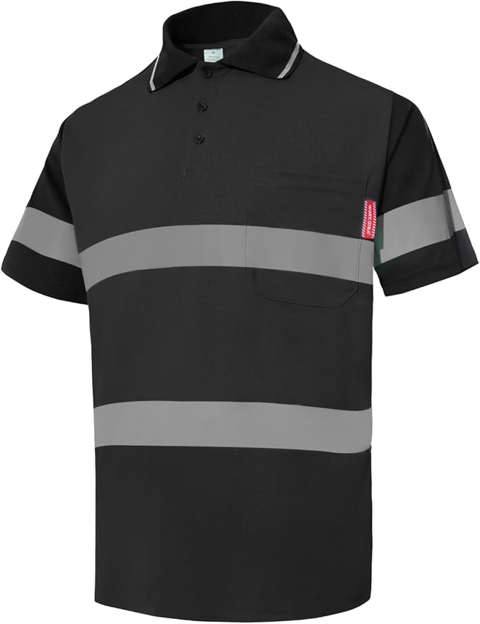 WORK IDEA Polo Shirt for Men High Visibility Reflective Work Shirt with Pockets for Construction