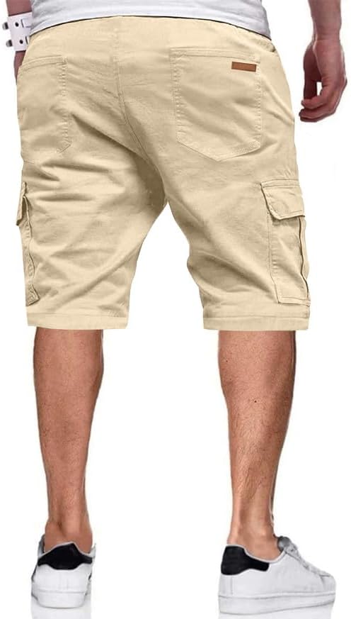 JMIERR Mens Casual Twill Cargo Shorts Cotton Drawstring Classic Cargo Stretch Short with 6 Pockets