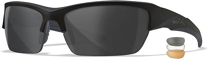 Wiley X WX Valor Tactical Sunglasses, Safety Glasses Shatterproof UV Eye Protection for Combat Shooting Matte Black Frames, Grey, Clear, and Light Rust Tinted Lenses, Ballistic Rated