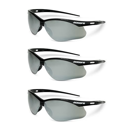 Jackson Safety SG Safety Glasses - Eye Protection for Men & Women - Anti-Scratch Lens with Black Frame - ANSI Z87.1 - Pack of 3 (Multiple Styles)