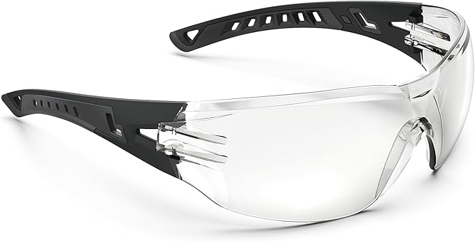 Safety Glasses with Clear Wraparound Lenses and Vented Frame