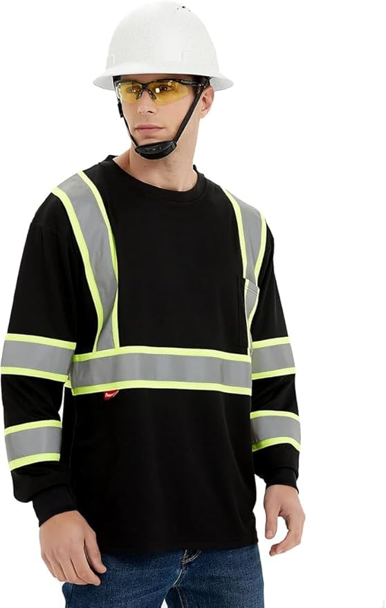 ProtectX High Visibility Shirts Hi Vis Long Sleeve Shirts for Men Women Reflective Class 2 Safety Shirts 2 Pack
