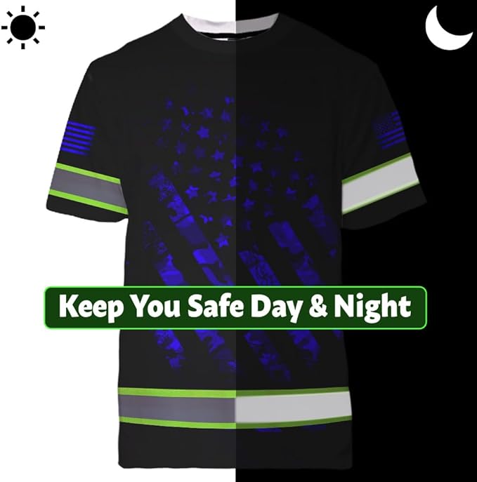 Maddly High Visibility US Flag Collection Safety Workwear Custom Name for Workers, Runners, Truckers, Patriotic