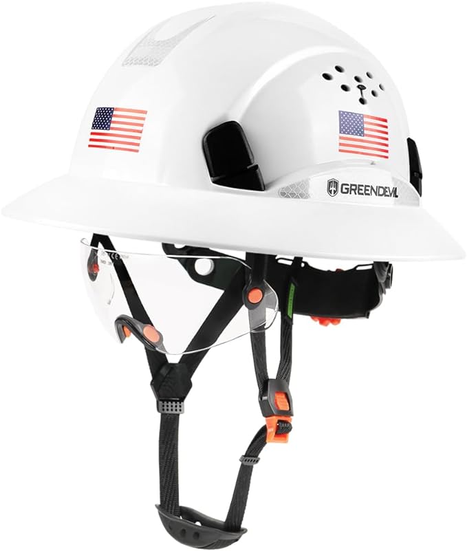 Full Brim Hard Hat Vented Construction Safety Helmet OSHA Approved Cascos De Construccion Work Hardhats with Cooling Towel for Men&Women 6 Point Adjustable Ratchet Suspension