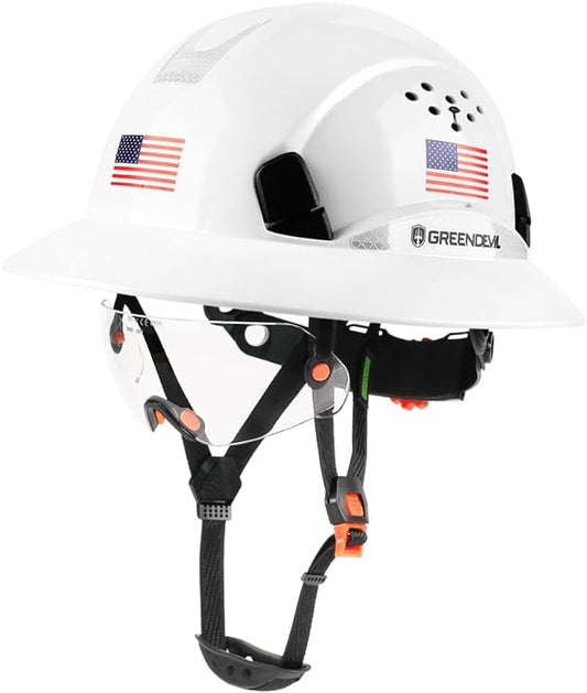 Full Brim Hard Hat Vented Construction Safety Helmet OSHA Approved Cascos De Construccion Work Hardhats with Cooling Towel for Men&Women 6 Point Adjustable Ratchet Suspension