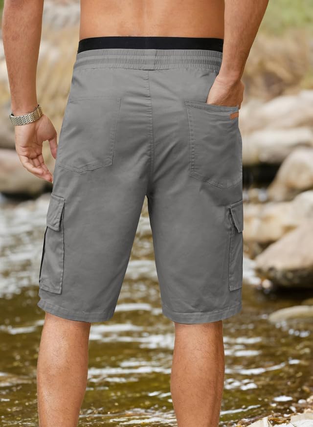 JMIERR Mens Casual Twill Cargo Shorts Cotton Drawstring Classic Cargo Stretch Short with 6 Pockets