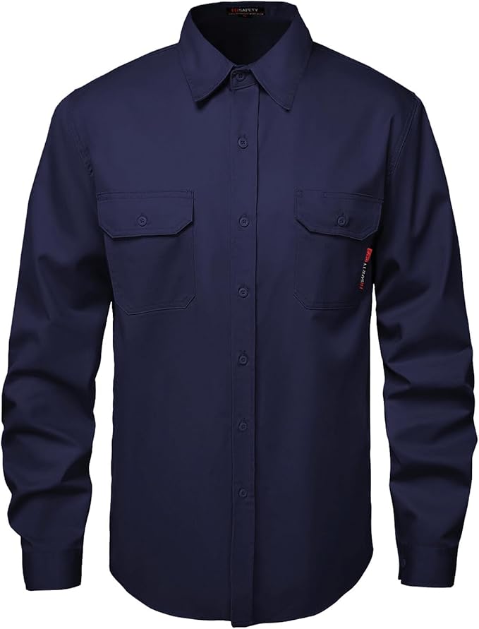 SKSAFETY 7oz FR Shirts for Men, Welding Shirt Hi Vis Flame Resistant 100% Cotton Fire Retardant Longsleeve Shirt CAT2/NFPA