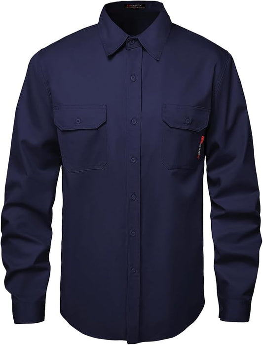 SKSAFETY 7oz FR Shirts for Men, Welding Shirt Hi Vis Flame Resistant 100% Cotton Fire Retardant Longsleeve Shirt CAT2/NFPA